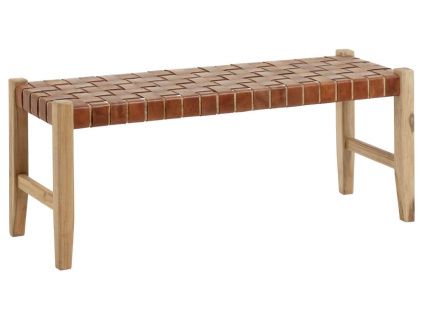 Hnědá kožená lavice Kave Home Calixta 120 cm