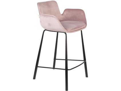 Růžová sametová barová židle ZUIVER BRIT 67,5 cm