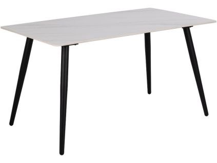 Bílý keramický jídelní stůl s kovovou podnoží Wiera 140 x 80 cm