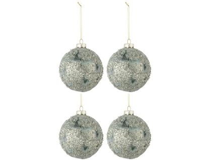 Set čtyř šedo zelených skleněných vánočních ozdob J-Line Aislin 10,5 cm