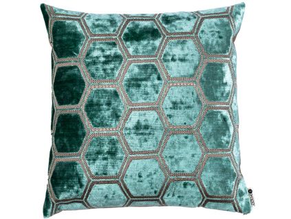Mintově zelený sametový povlak na polštář Hexagon 43 x 43 cm