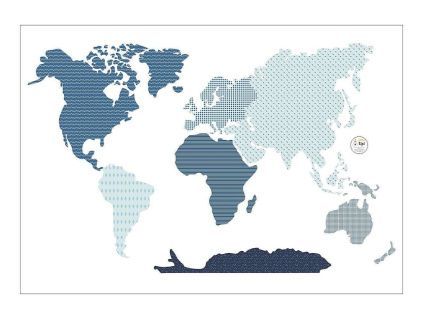 Modrá samolepka na zeď World Map 88 x 155 cm