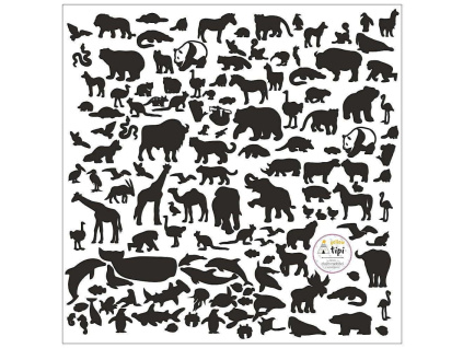 Černé samolepky na zeď World Animals 60 x 60 cm