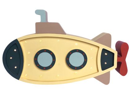Žlutá dřevěná dětská LED lampa Ponorka 40 cm