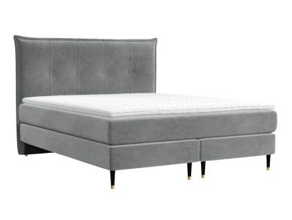 Šedá sametová postel boxspring DUNA 160 x 200 cm