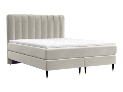 Béžová sametová postel boxspring KOBBE 200 x 200 cm