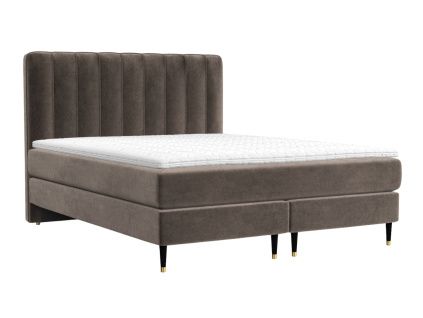 Hnědá sametová postel boxspring KOBBE 180 x 200 cm