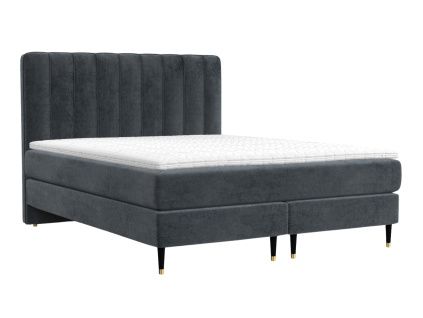 Antracitová sametová postel boxspring KOBBE 160 x 200 cm