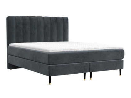 Antracitová sametová postel boxspring KOBBE 180 x 200 cm