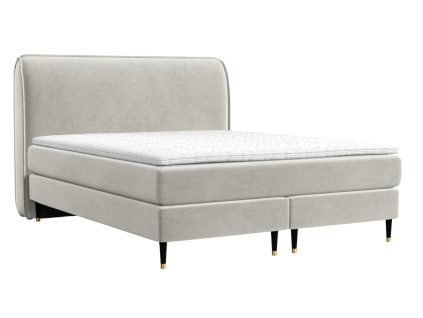 Světle béžová sametová postel boxspring OFFO 180 x 200 cm