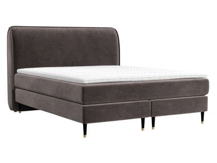 Hnědá sametová postel boxspring OFFO 180 x 200 cm