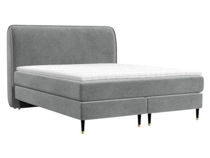Šedá sametová postel boxspring OFFO 200 x 200 cm