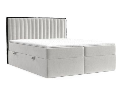 Světle béžová sametová postel boxspring PILLAR 200 x 200 cm