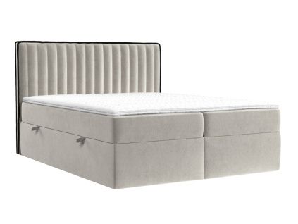 Béžová sametová postel boxspring PILLAR 180 x 200 cm