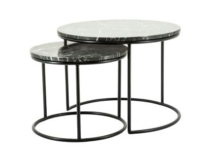 Set dvou černých mramorových konferenčních stolků Romeo 60/45 cm