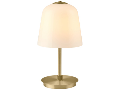 Bílá skleněná nabíjecí stolní LED lampa Halo Design Room 49 28 cm s mosaznou podstavou