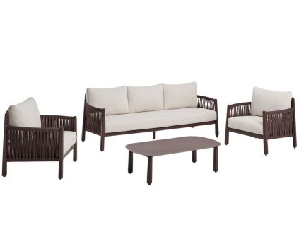 Krémovo-hnědý zahradní set pohovky, křesel a stolku Kave home Aleria