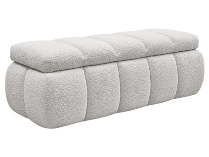 Světle šedá bouclé lavice Denali 144 cm s úložným prostorem