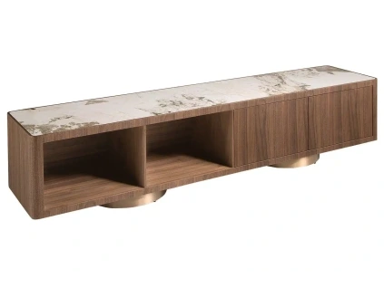 Ořechový TV stolek Angel Cerdá No. 3311, 200 x 45 cm s mramorovým dekorem