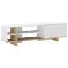 Bílý lakovaný TV stolek Cequoia 160 x 35,5 cm s dubovým dekorem